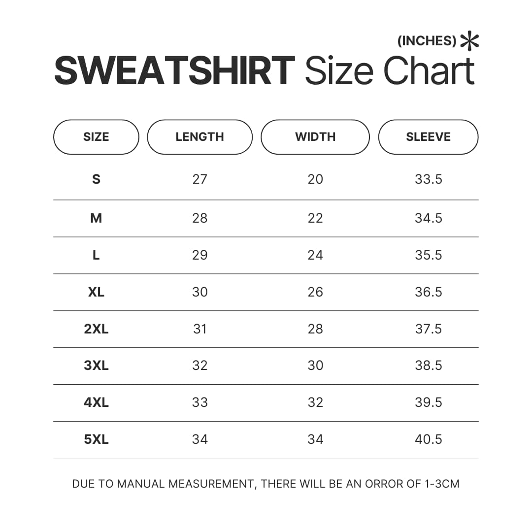 Sweatshirt Size Chart - Half Life Merch