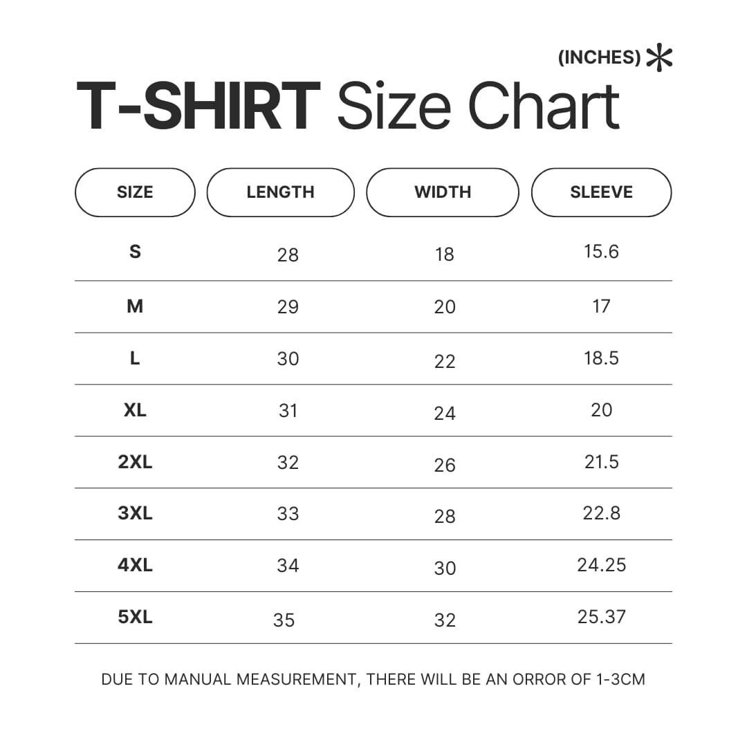 T shirt Size Chart - Half Life Merch